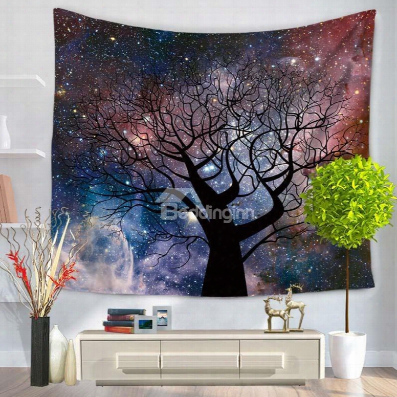 Colorful Galaxy Space Twinkle Stars And Tree Trunk Decorative Hanging Wall Tapestry