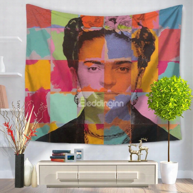 Colorful Grid With Frida Kahlo Self-portrait Decorative Hanging Wall Tapestry