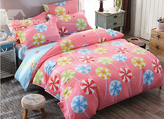 Colorful Lollipops Prints Polyester 4-piece Scallop Bedding Sets/duvet Covers
