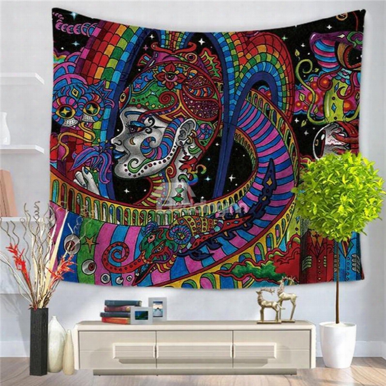 Colorful Rainbow Psychedelic Medusa Pattern Decorative Hanging Wall Tapestry