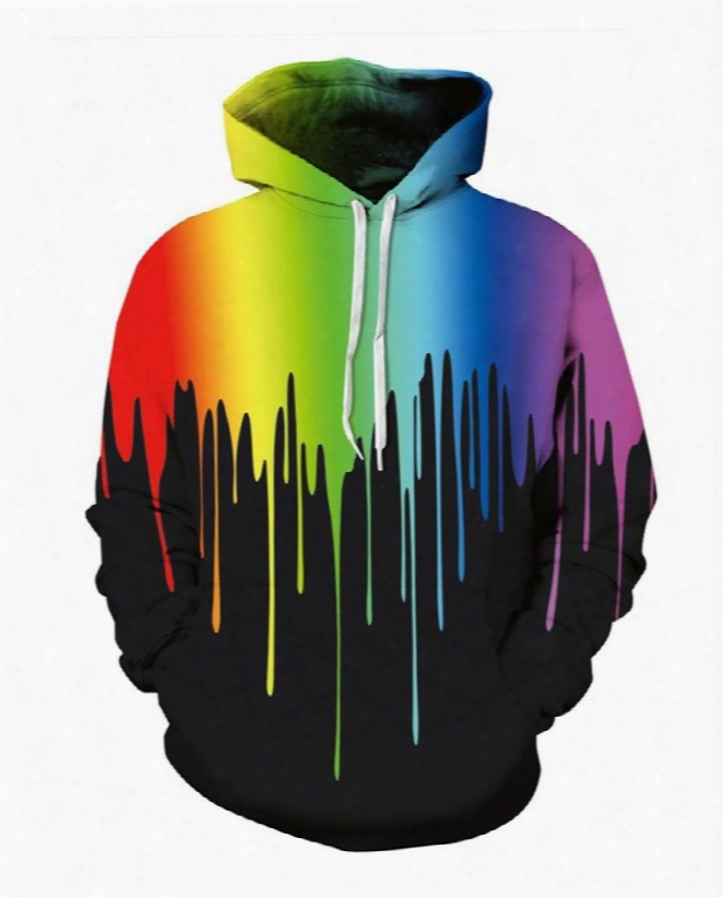 Colorful Rock Fashion Rainbow 3d Pattern Style Couple Log Sleeve Hoodie