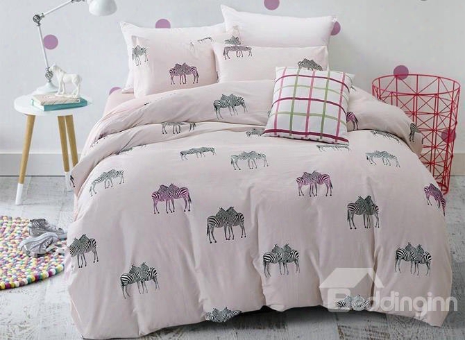 Concise Zebra Couple Print 4-piece Cotton Duvet Cover Sets