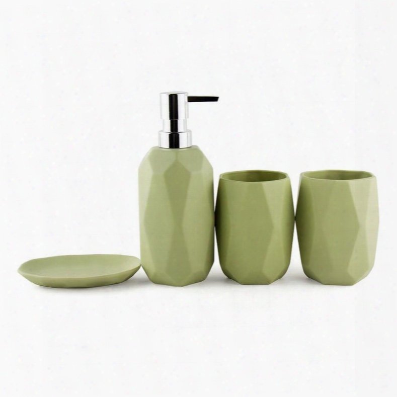 Contemporary Diamond Matte Ceramics 4-pieces Bathroom Accessories