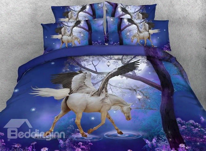 Creative 3d Unicorn With Wings Print 5-piece Comforter Sets