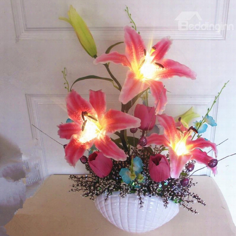 Creative Country Style Lily Design Led Artificial Flower Sets