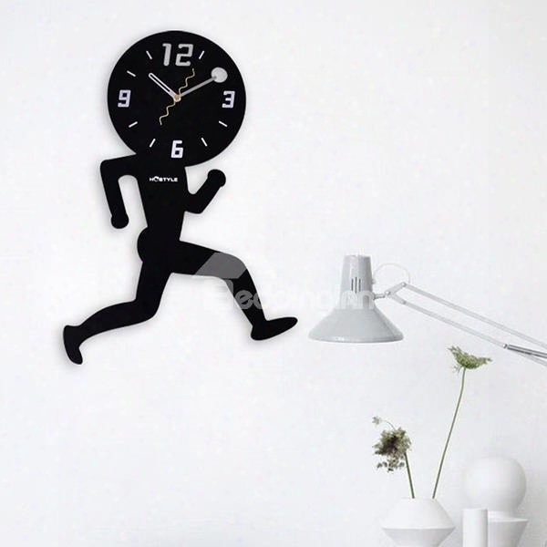 Creative Decorative Wood Running Man Mute Wall Clock