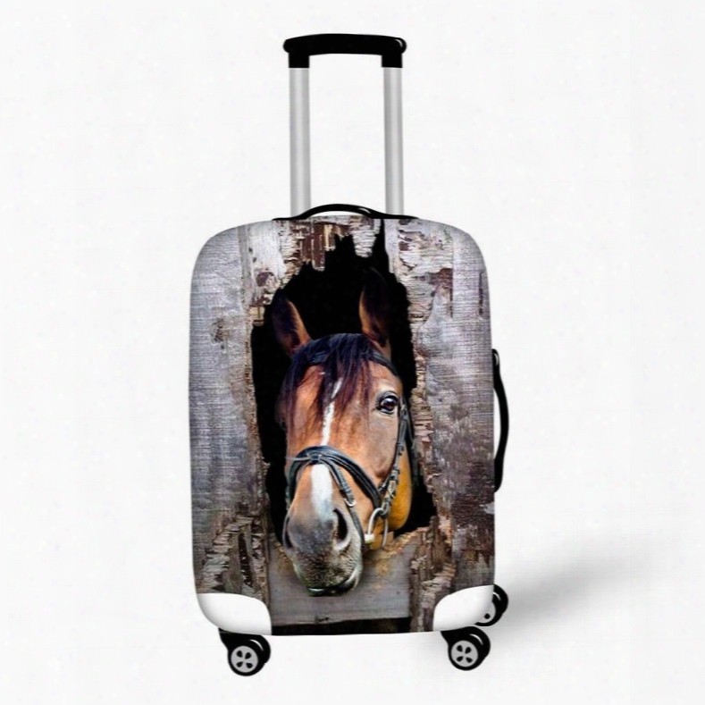 Creative Horse With Wooden Pattern 3d Painted Luggage Cover