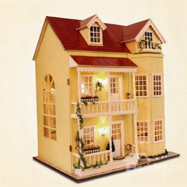 Creative Luxury Miniature Diy Dollhouse With Led Light Birthday Valentine Gift