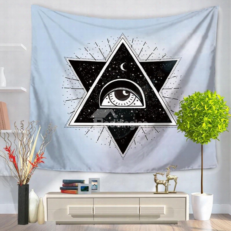 Crossed Triangle Eye And Galaxy Space And Moon Twinkle Decorative Hanging Wall Tapestry