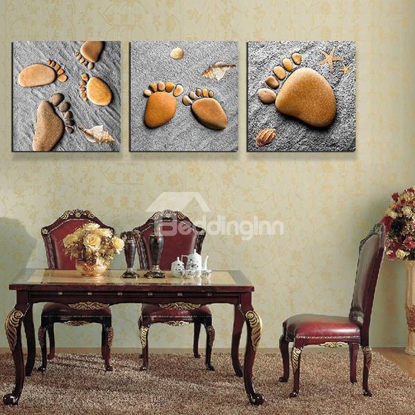 Cute Pebble Footprints Kids Will Love 3-piece Crystal Film Art Wall Print