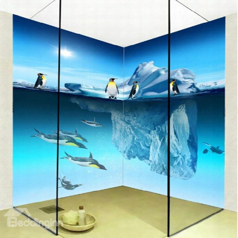 Cute Penguin Pattern Home Decorative Waterproof 3d Bathroom Wall Murals