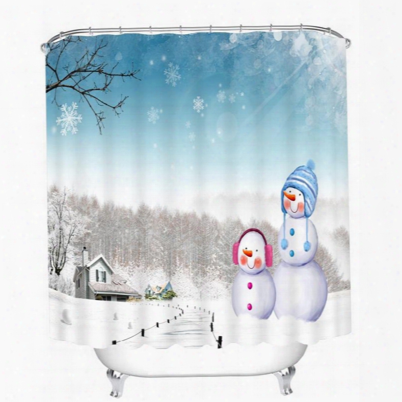 Cute Snowmen In Winter Printing Christmas Theme Bathroom 3d Shower Curtain