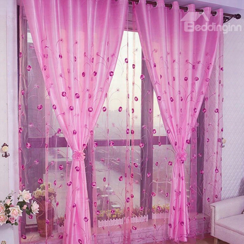 Decorative Thick Cotton Embroidered Dandelions Romantic Style 2 Panels Solid Curtain Set