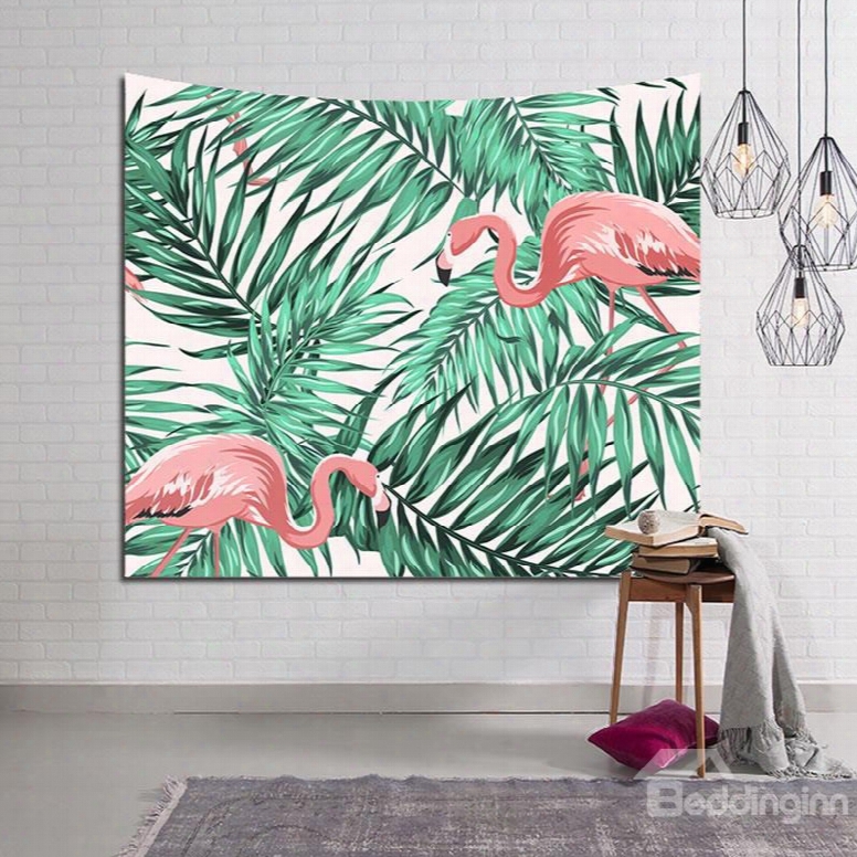 Decorative Tropical Flamingos And Foliage Design Hanging Wall Tapestry