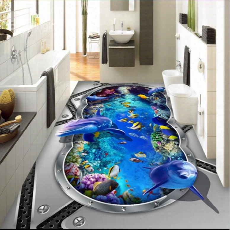 Dolphins Fishes And Plants In Submarine Pattern 3d Waterproof Floor Murals