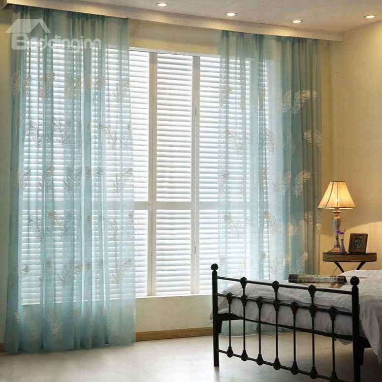 Dreamy Kind Embroidery Blue Custom Sheer Curtain