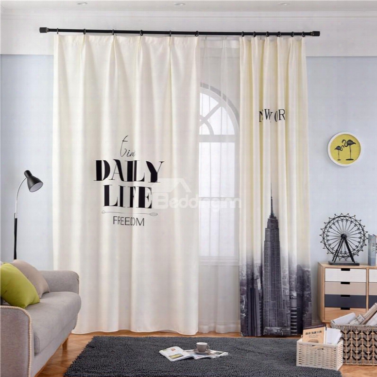 Dust-proof And Blackout Polyester Cotton Digital Printing New York City Modern Style Curtain