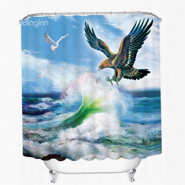 Eagle Flying Against The Waves Printing Bathroom 3d Shower Curtain