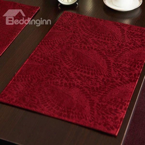 Elegant Pure Color Fabric Plant Pattern Fastness Washable Stain-resistant Table Placemat