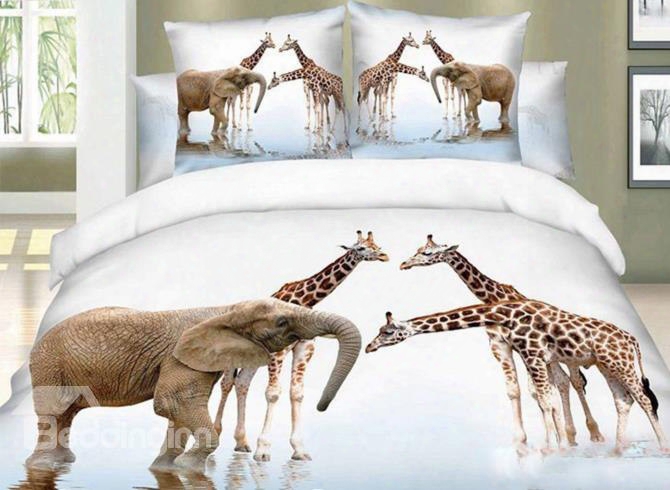 Elephant And Giraffe Two Pieces Pillow Cases