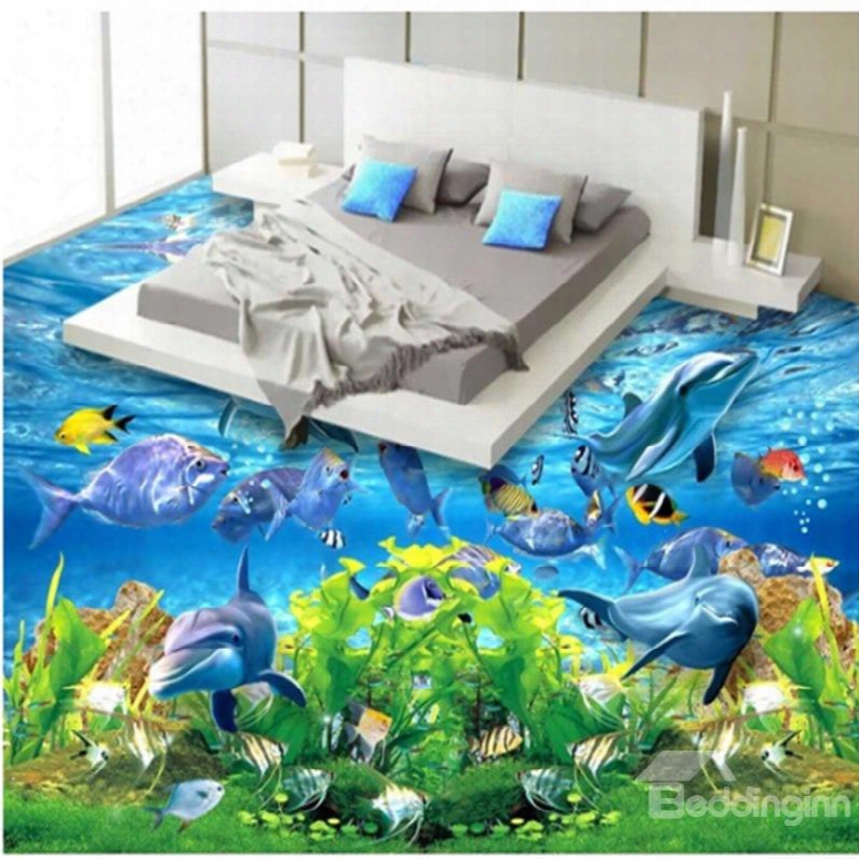 Extremely Pretty Dolphins Under The Sea Pattern Wallpaper Splicing Waterproof 3d Floor Mural