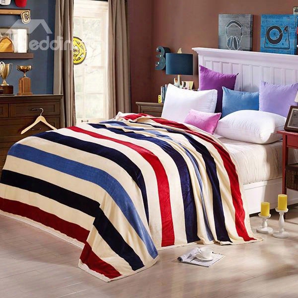 Faddish Colorful Stripes Design Anti-pilling Bed Blanket