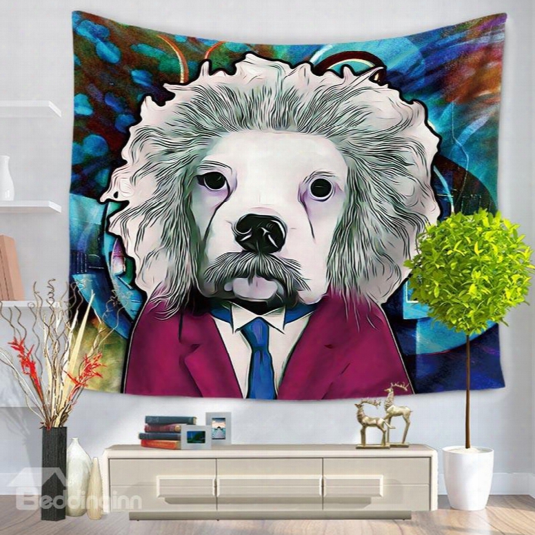 Famous Celebrity Einstein With White Dog Face Decorative Hanging Wall Tapestry