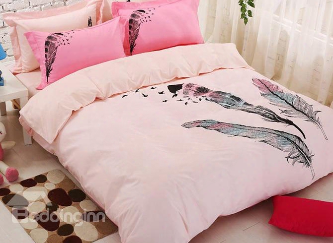 Fancy Feather Print Kids 4-piece Duvet Cover Set