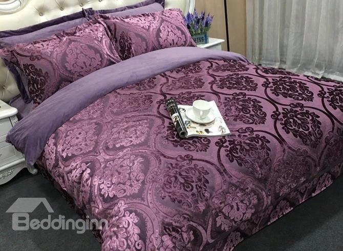 Fancy Jacquard Coral Fleece Thick 4-piece Bedding Sets/duvet Cover