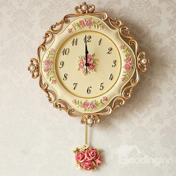 Fashion Creative Resin Flower Pattern Pendulum Wall Clock