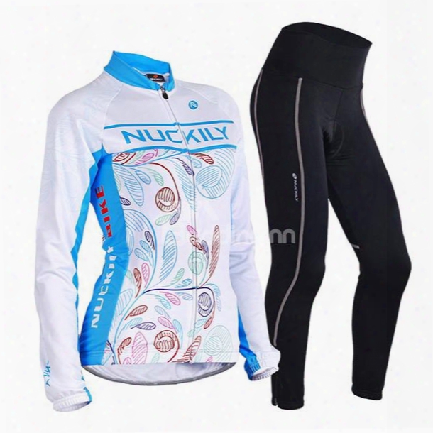 Female Colorful Leaves Breathable Jersey With Full Zipper Sponged Long Sleeve Cycling Suit