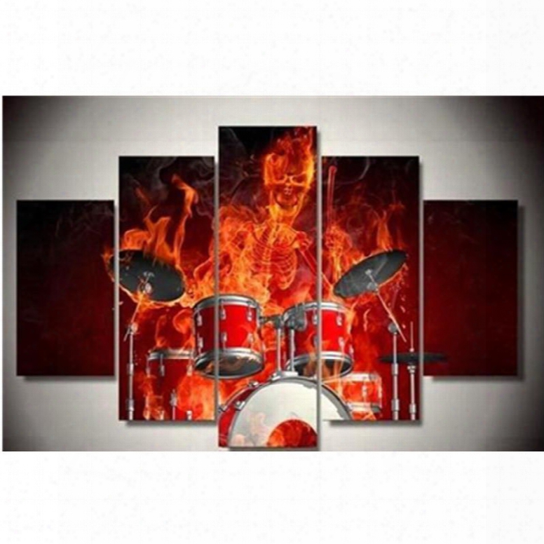 Fireman Playing The Drum Set Printed Hanging 5-piece Canvas Eco-friendly Waterproof Non-framed Prints