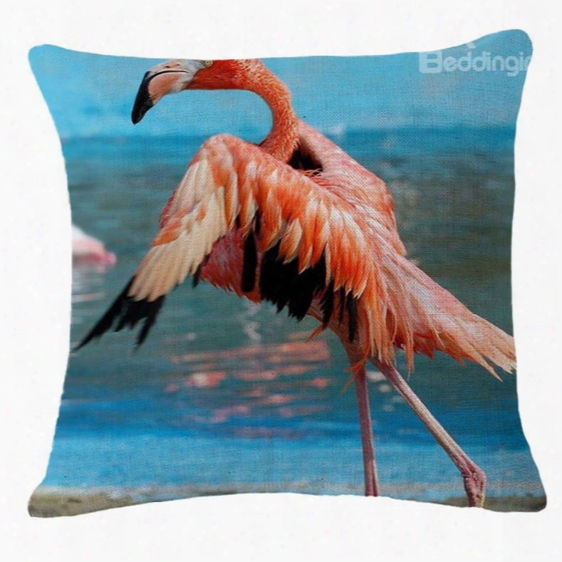 Flamingo Taking Off Print Square Throw Pillow