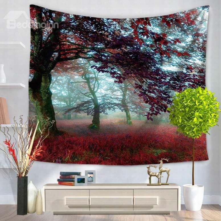 Foggy Morning Smooth Light With Trees Pattern Decorative Hanging Wall Tapestry