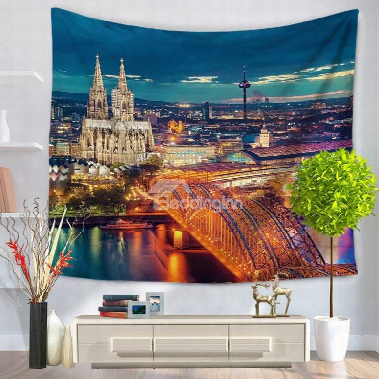 Glamorous Paris City Night Scene Decorative Hanging Wall Tapestry