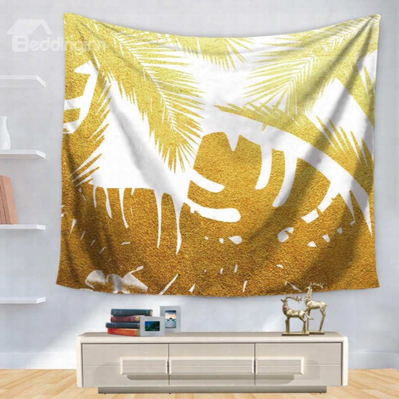 Gold Artful Abstract Palm Tree Leaves Nature Theme Decorative Hanging Wall Tapestry