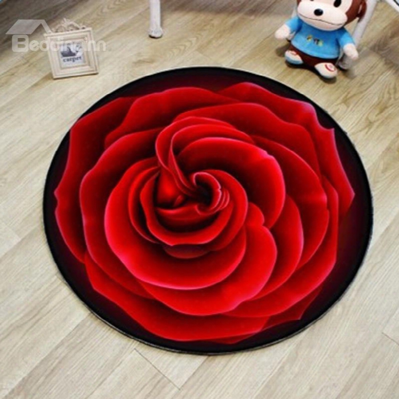 Gorgeous Round Rose Pattern Blended Washable Water Absorption Decorative Area Rug