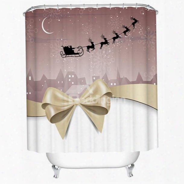 Graceful Peaceful Bow-knot And Flying Deer Printing Christmas Theme 3d Shower Curtain