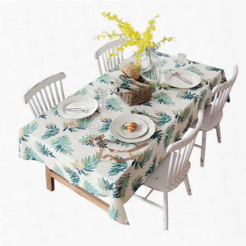 Green Leaves Vintage Style Polyester Linen Blend Soft 1 Piece Tablecloth