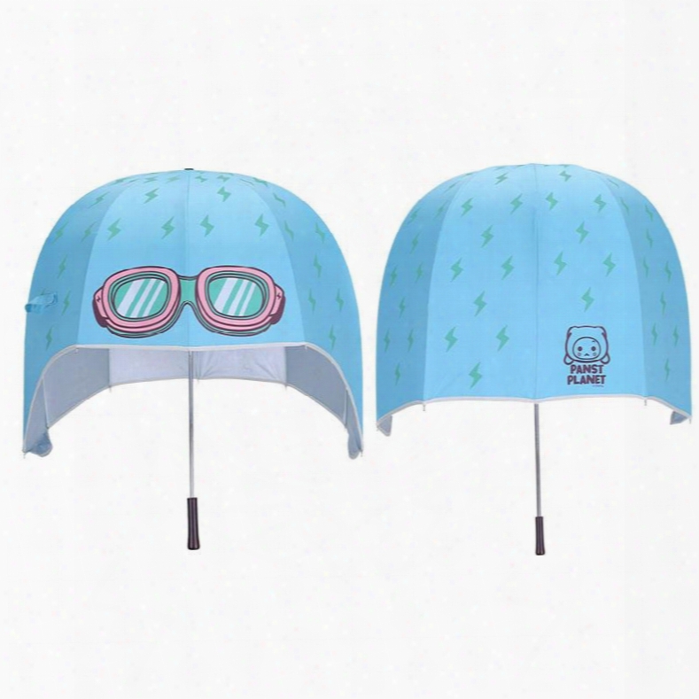 Helmet Blue Cartoon Cute For Rainy&sunny Day Outdoor Gift Umbrella