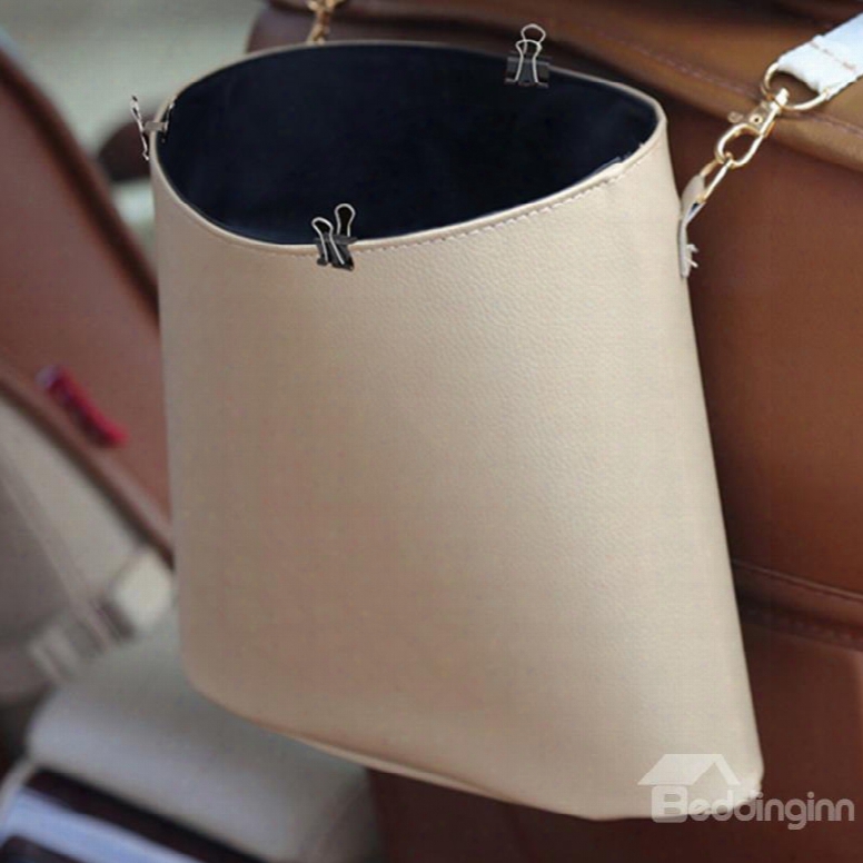 High Capacity Beige Durable Pu Material Hanging Style Car Trash Can