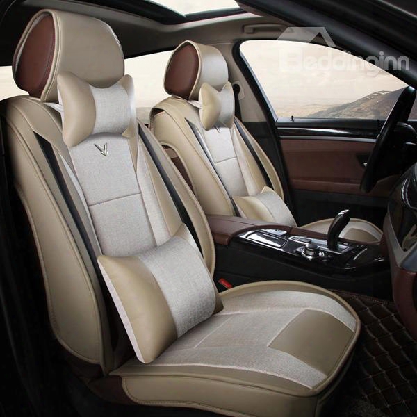 High Cost-effective Luxury Pu Leatherette With Flax Mixed Popular Universal Five Car Seat Cover