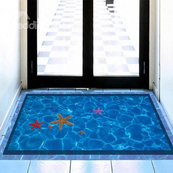 Home Decorative Vivid Blue Swimming Pool With Starfish Pattern 3d Floor Stickers