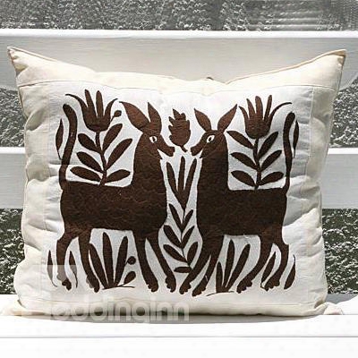 Joyous Two Deer Playing Together Pattern Throw Pillow
