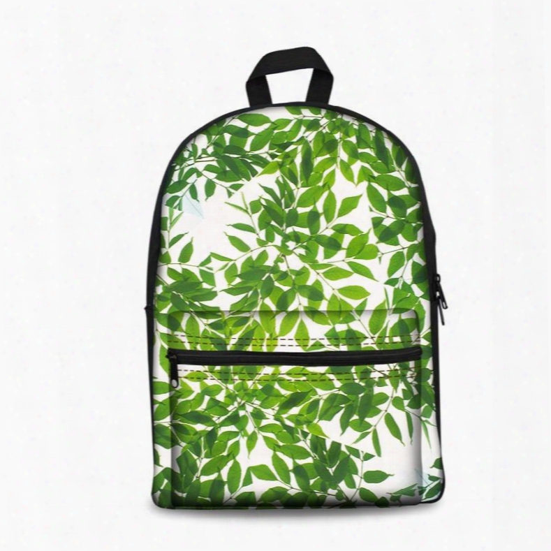 Kids School Backpack For Boys & Girls 3d Green Leaves Print Design