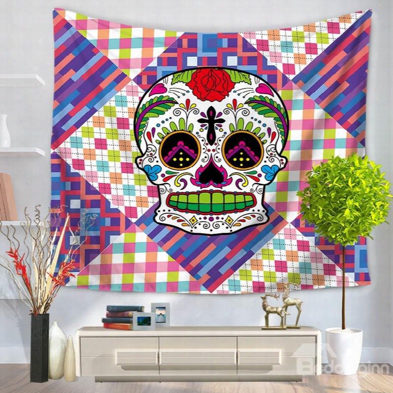 Little Grid With Colorful Skull Pattern Decorative Hanging Wall Tapestry