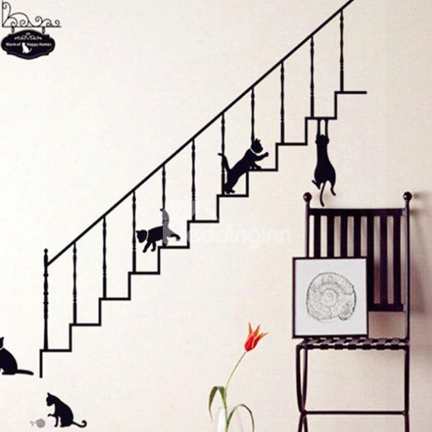 Lovely Black Cat And Ladder Wall Stickers