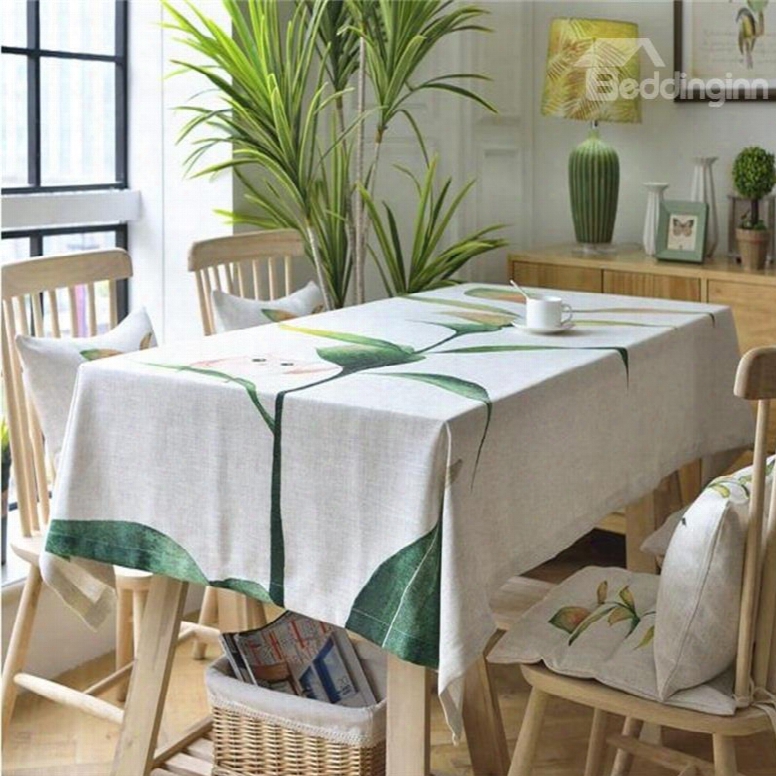 Lovely Cartoon Bird On Green Branches Printing European Fresh Style Home And Hotel Table Cloth