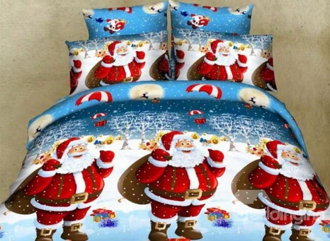 Lovely Christmas 3d Santa Disperse Printing 4-piece Polyester Duvet Cover Sets