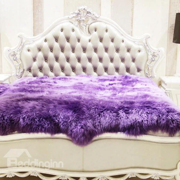 Luxurious And Elegant Long Wool Sheepskin Purple Blanket